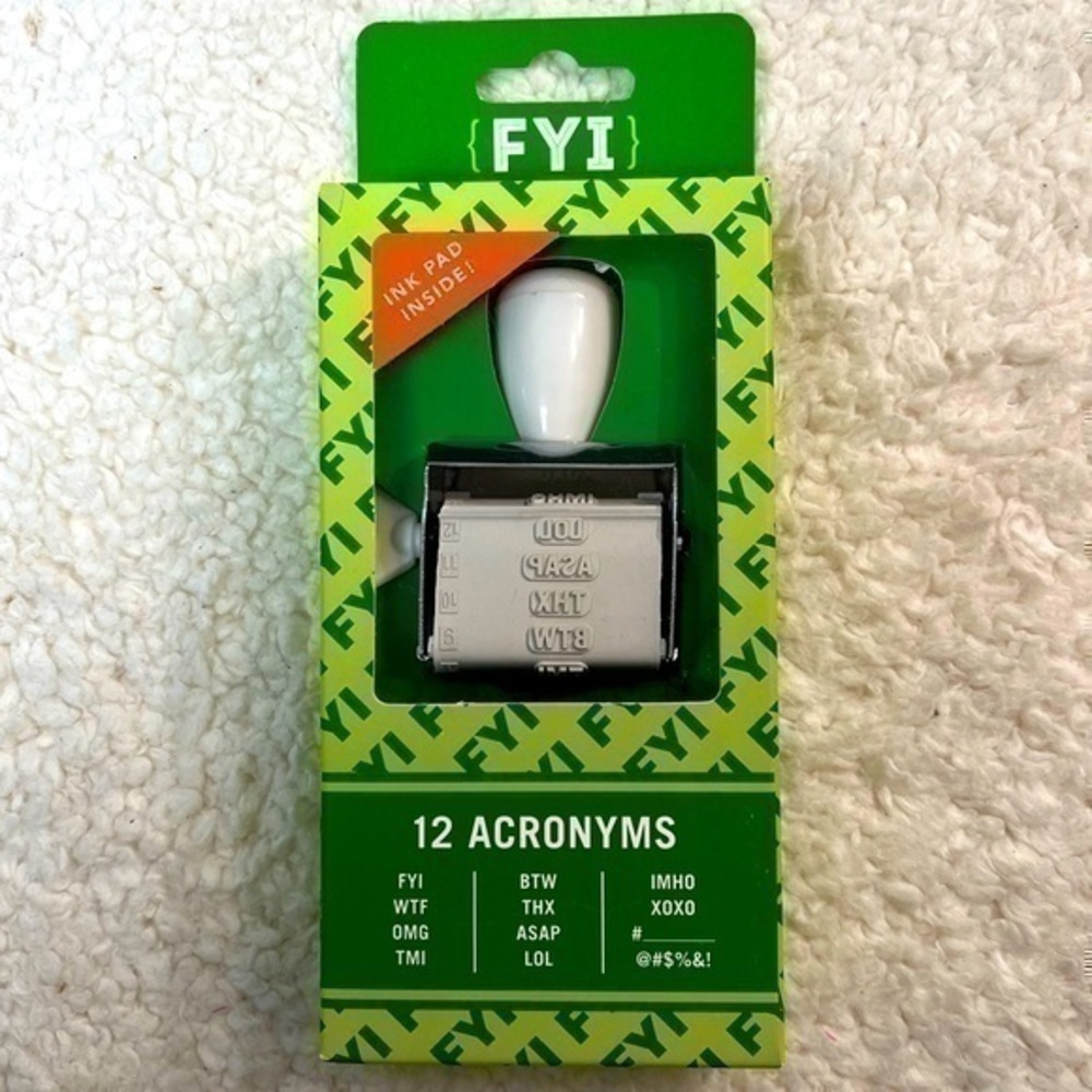Knock Knock "12 Acronyms" Rotating Stamp with Black Ink Pad